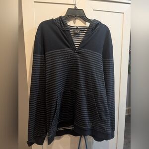 Armani Exchange Navy and Gray Striped Hooded Sweatshirt